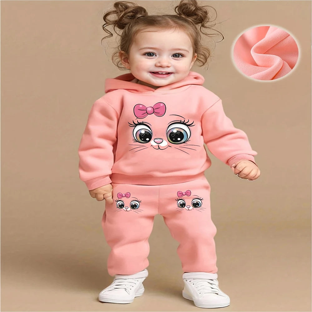 Baby Girl Cute Cartoon Cat Hoodie & Joggers Set