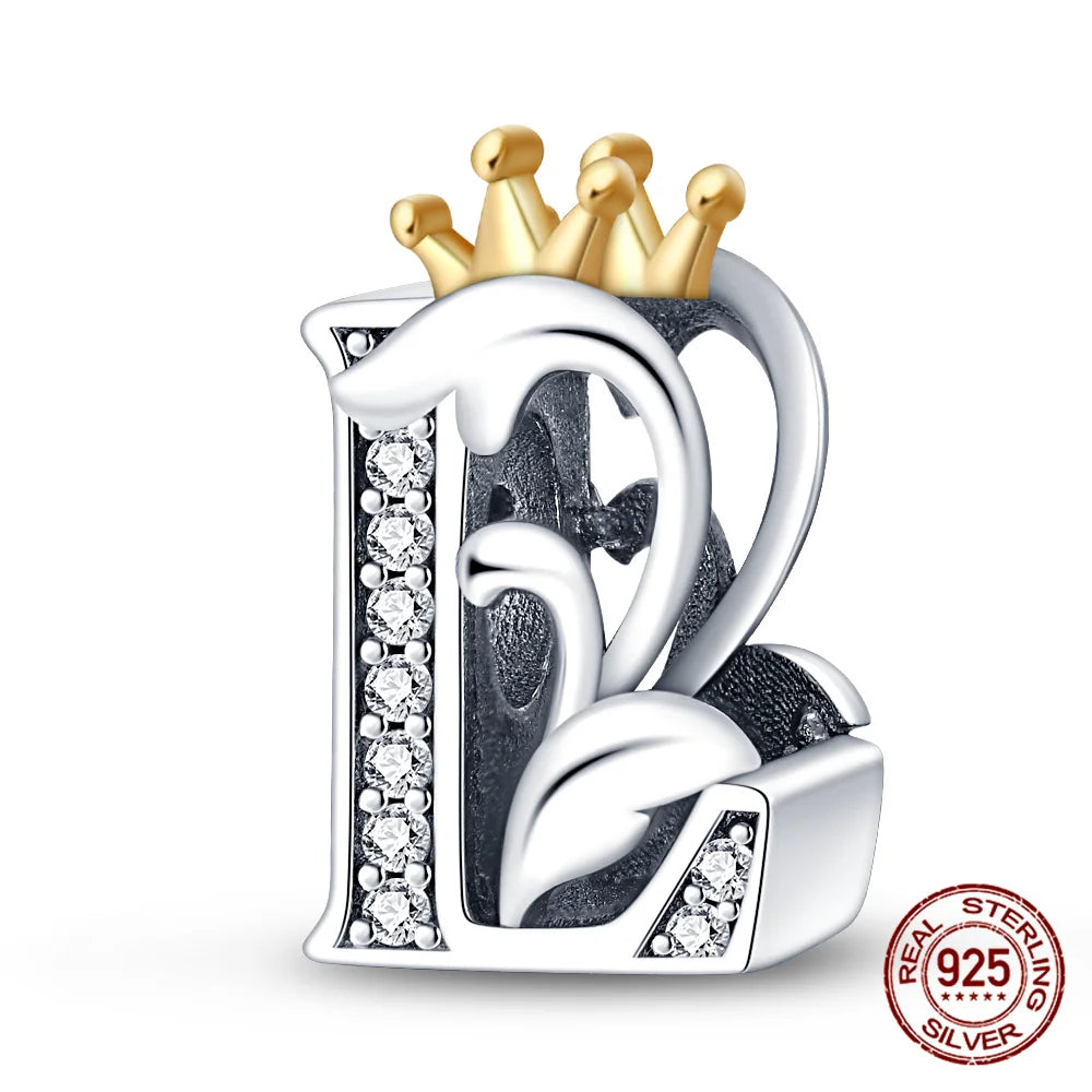 Silver Classic Crown A-Z Letter Charms