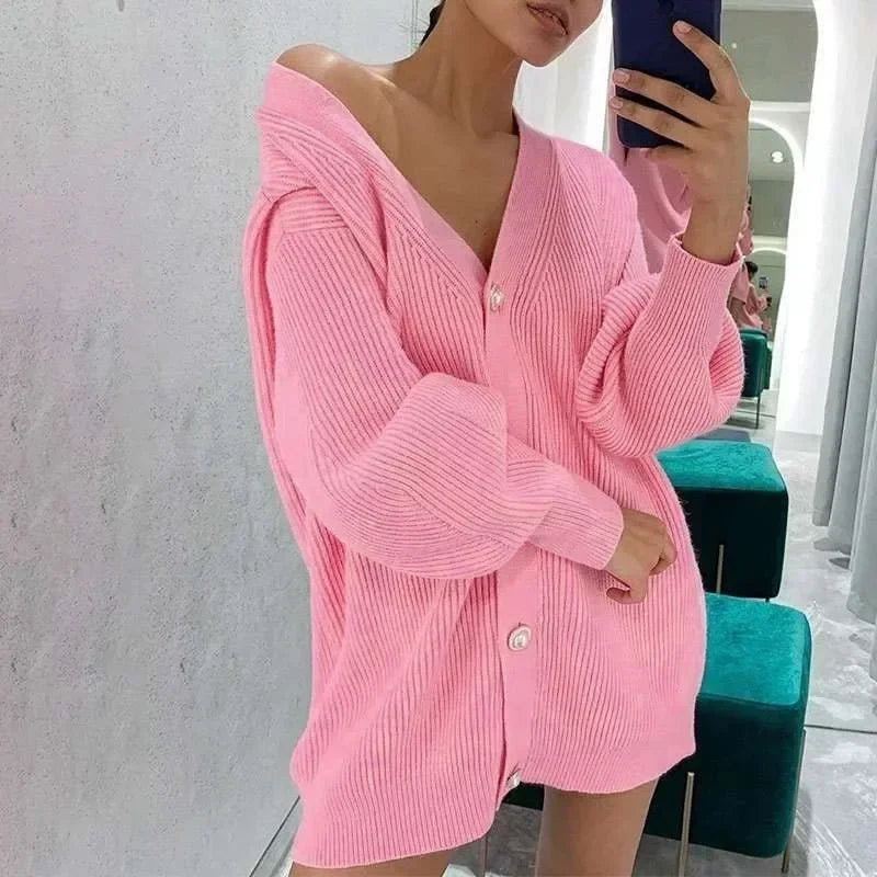Oversized Pearl Button Cardigan