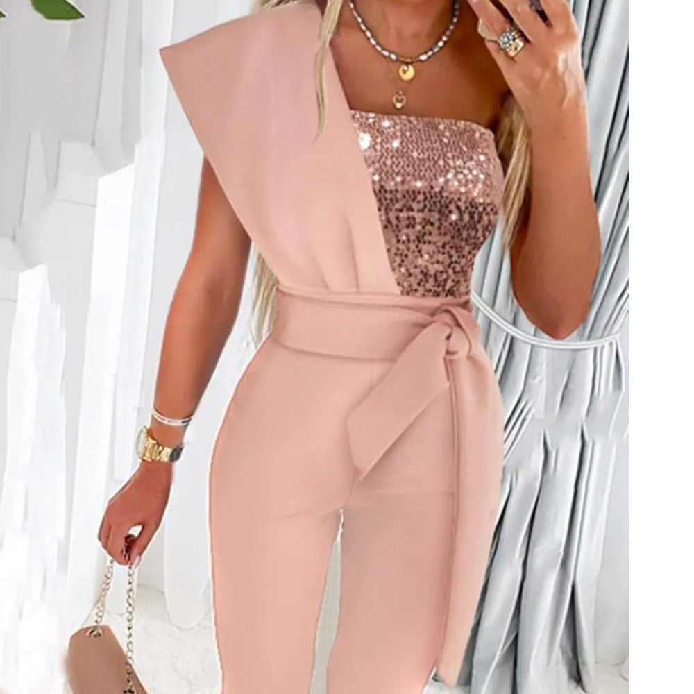 Slim-fitting Sequin Jumpsuit with Sash