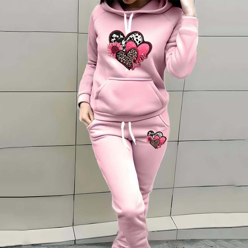 Heart Print Casual Tracksuit