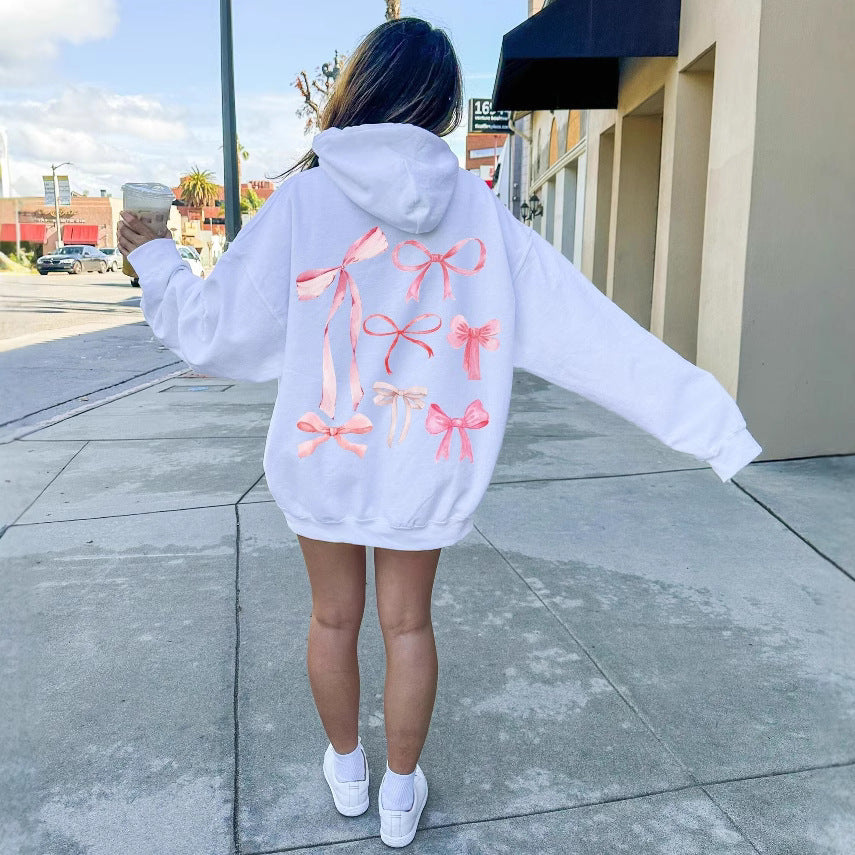 Bow Print Oversized Hoodies