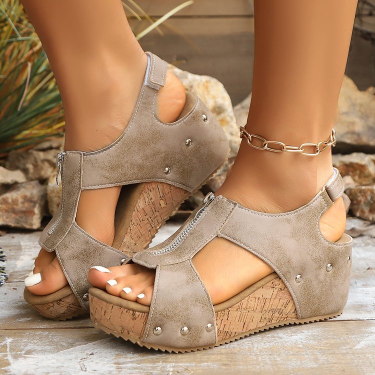 Zipper Wedges Sandals