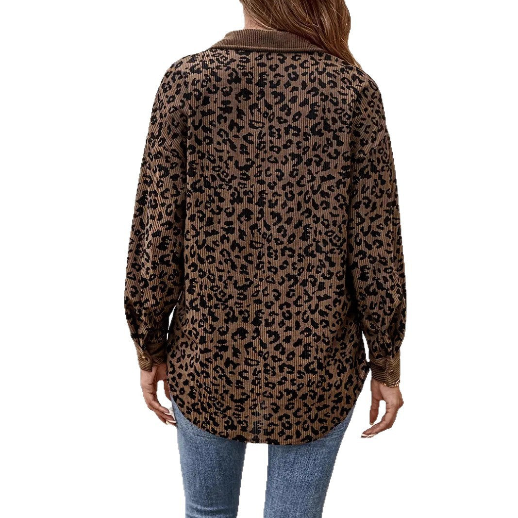 Leopard Print Corduroy Shirt Jacket