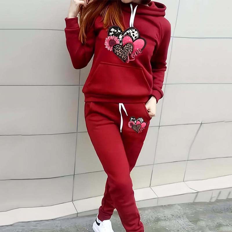 Heart Print Casual Tracksuit