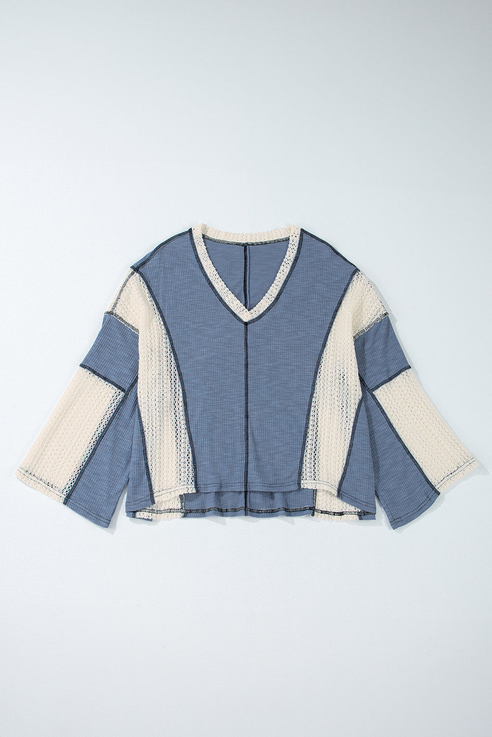 Crochet Detail Exposed Seam High Low Loose Top
