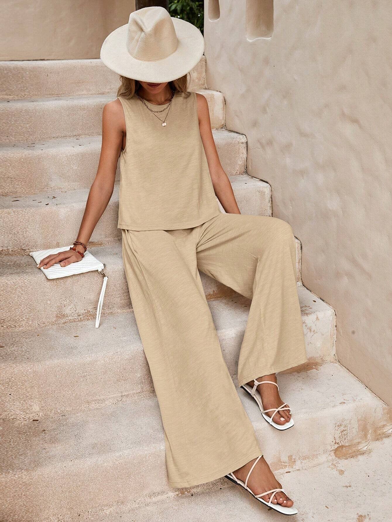 Elegant Spring Full Trouser & Vest Top Set