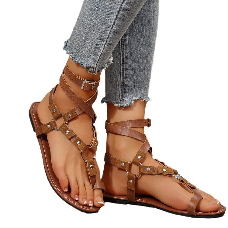 Cross Strap Serpentine Flat Sandals