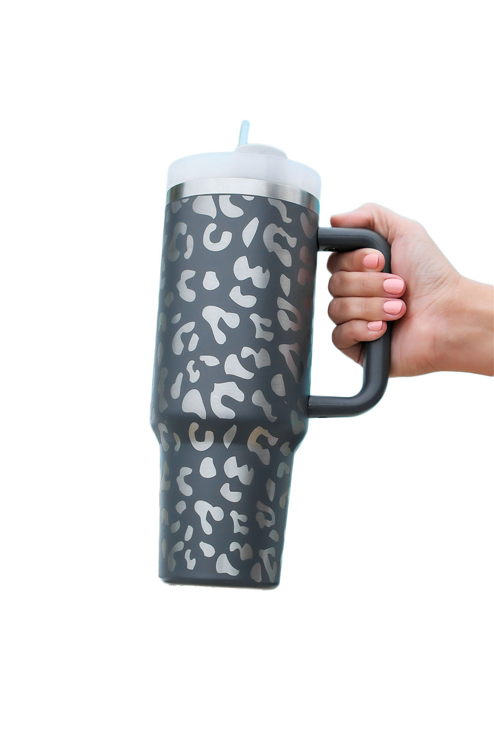 Grey Leopard Print 40OZ Stainless Steel Portable Cup with Handle