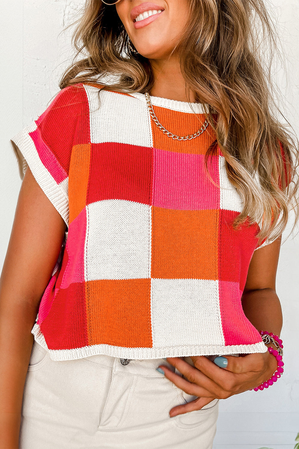 Colour Blocks Cap Sleeve Sweater