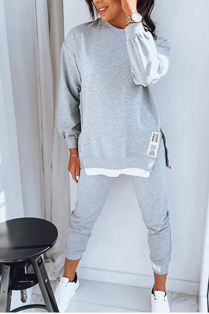Slit Design Sweatshirt & Slim Joggers Set