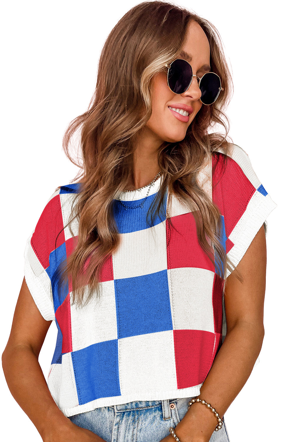 Colour Blocks Cap Sleeve Sweater