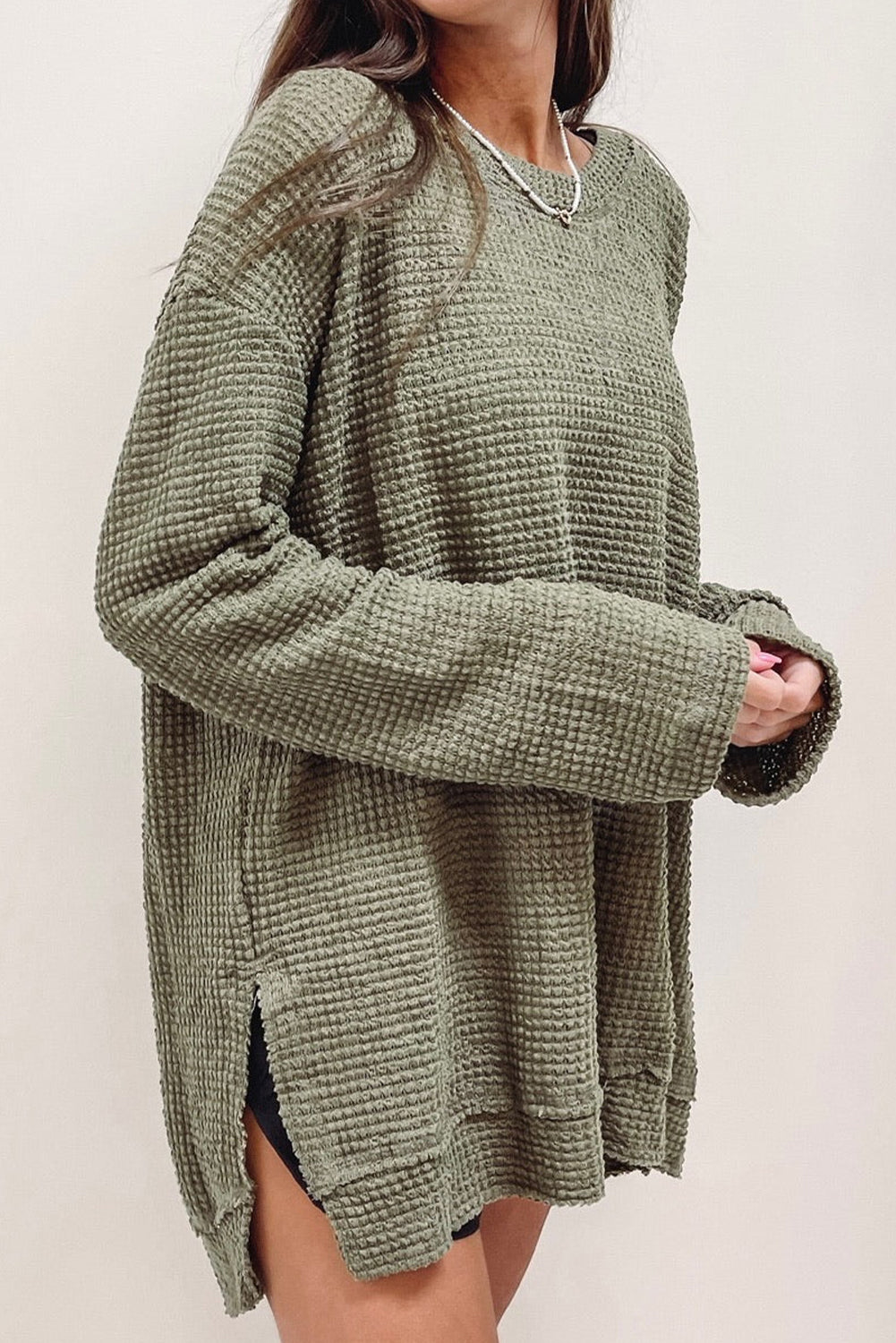 Curve Textured Knit Long Sleeve Top