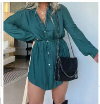 Long Sleeve Shirt Dress with Shorts