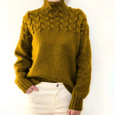 Cable Woven Detail High Collar Sweater
