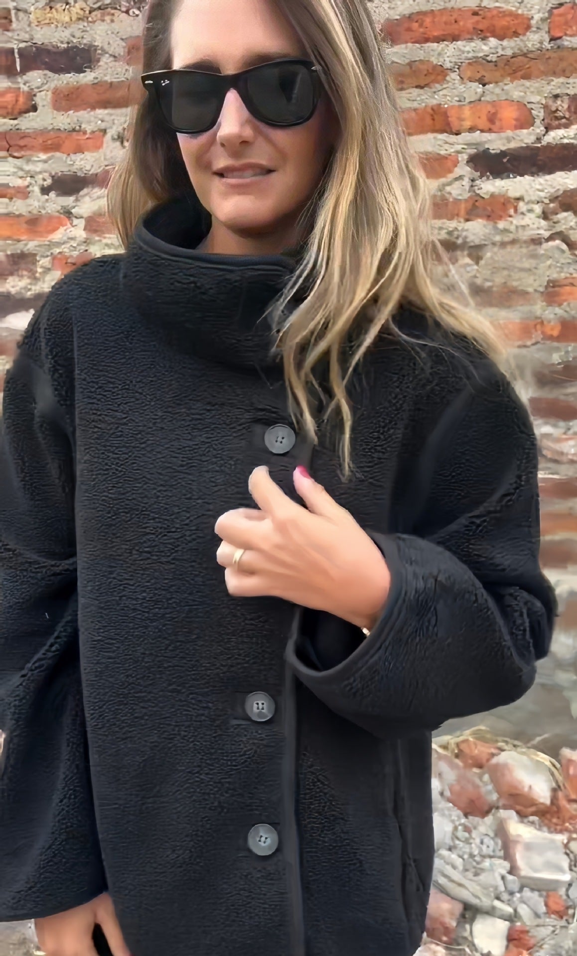 Fleece Style Lapel & Button Jacket