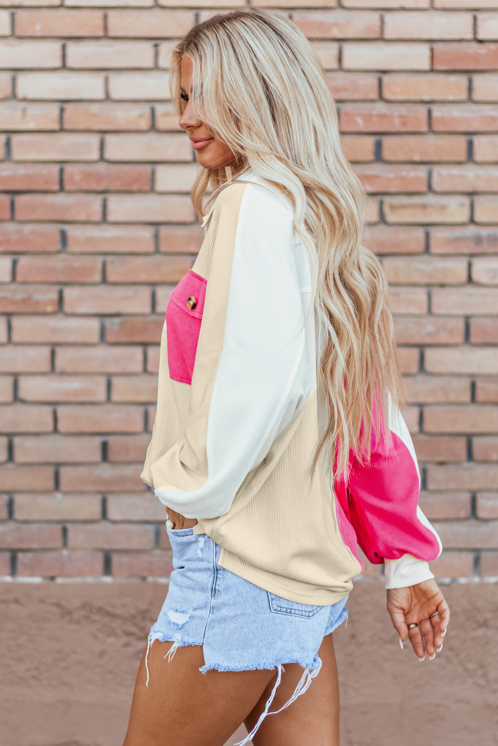 Colourblock Ribbed Collared Oversized Sweatshirt