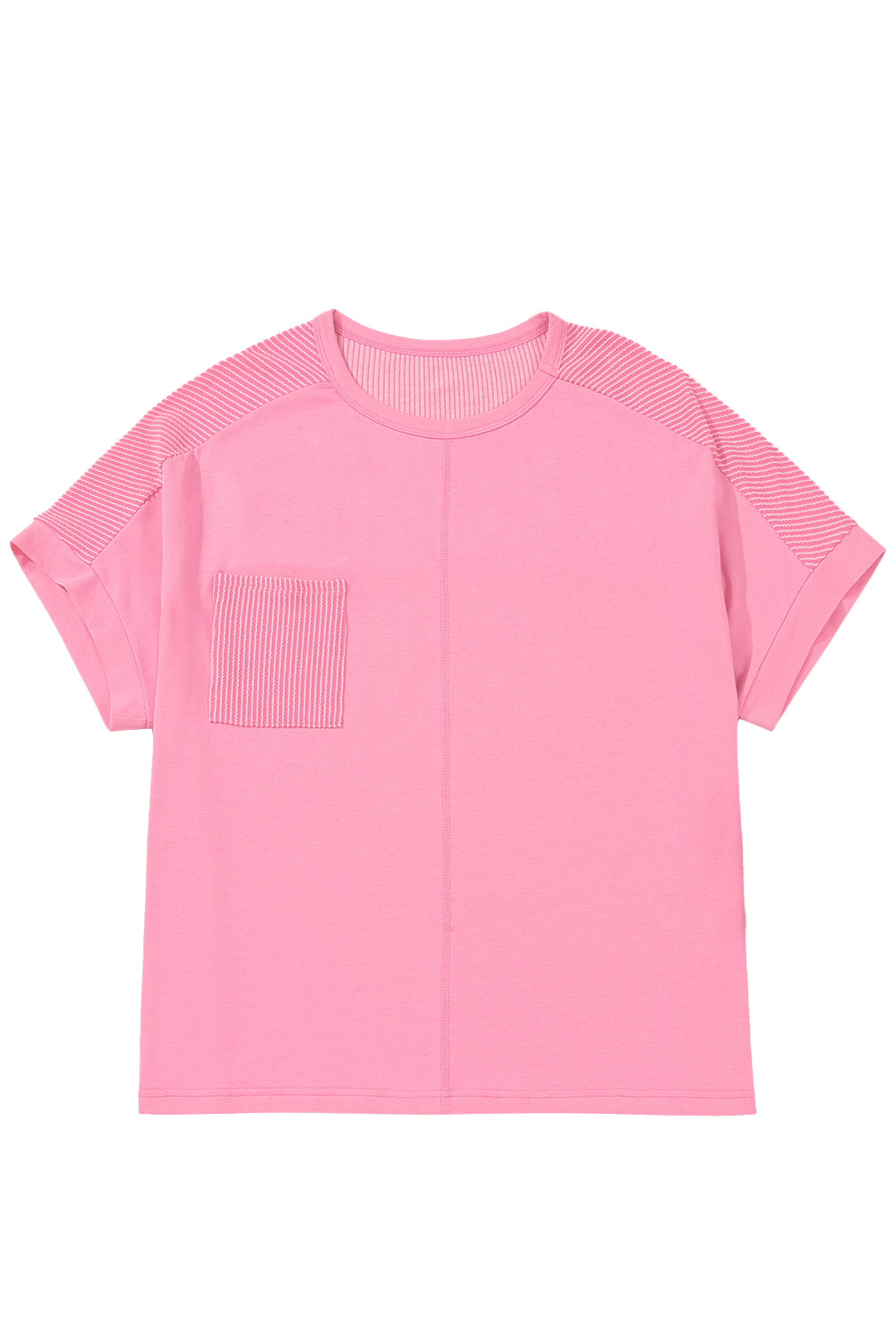 Curve Bonbon Corded Patchwork Pocketed T Shirt