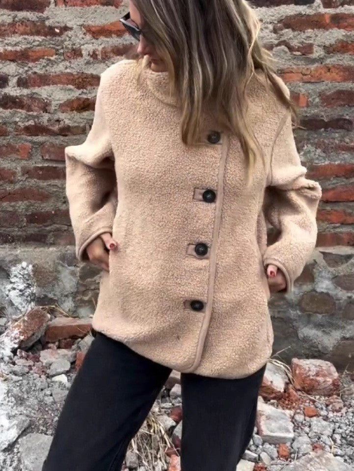 Fleece Style Lapel & Button Jacket