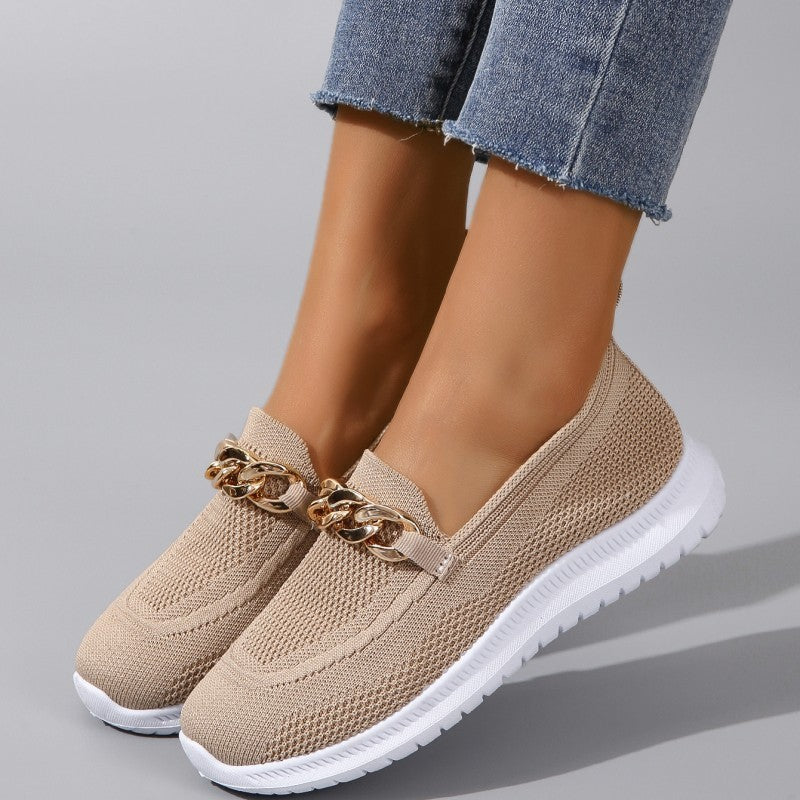 Chain Detail Mesh Breathable Woven Slip-on Trainers