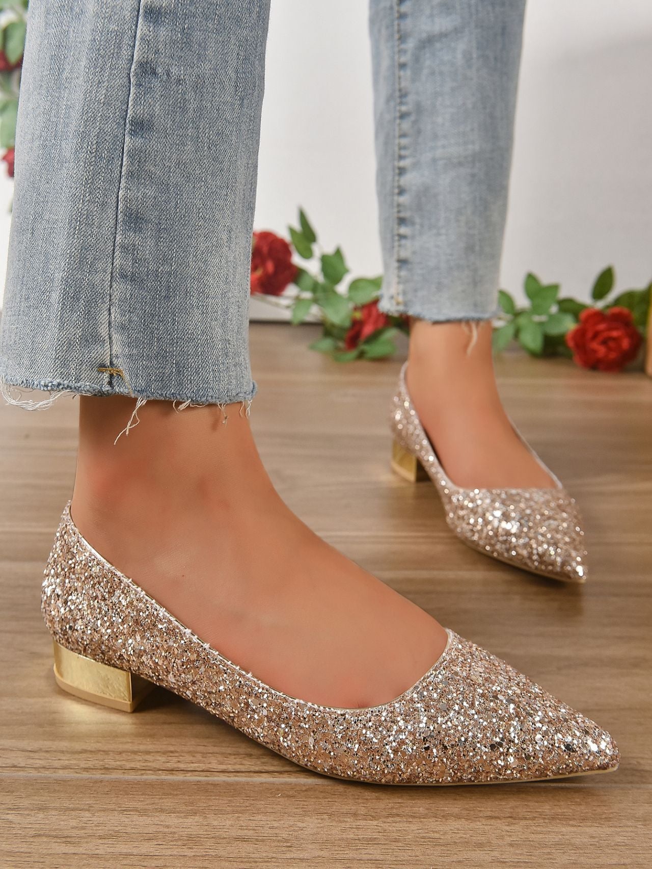 Sequinned Flat Party Shoes