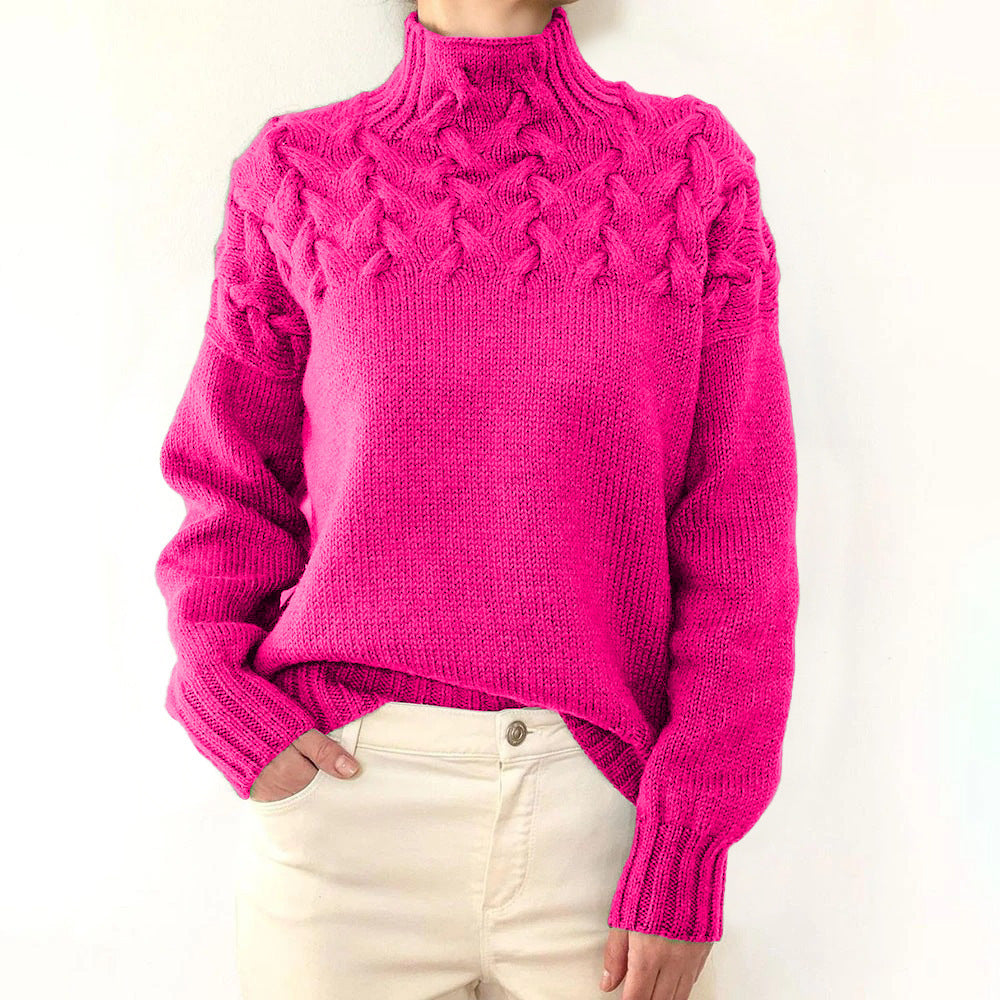 Cable Woven Detail High Collar Sweater