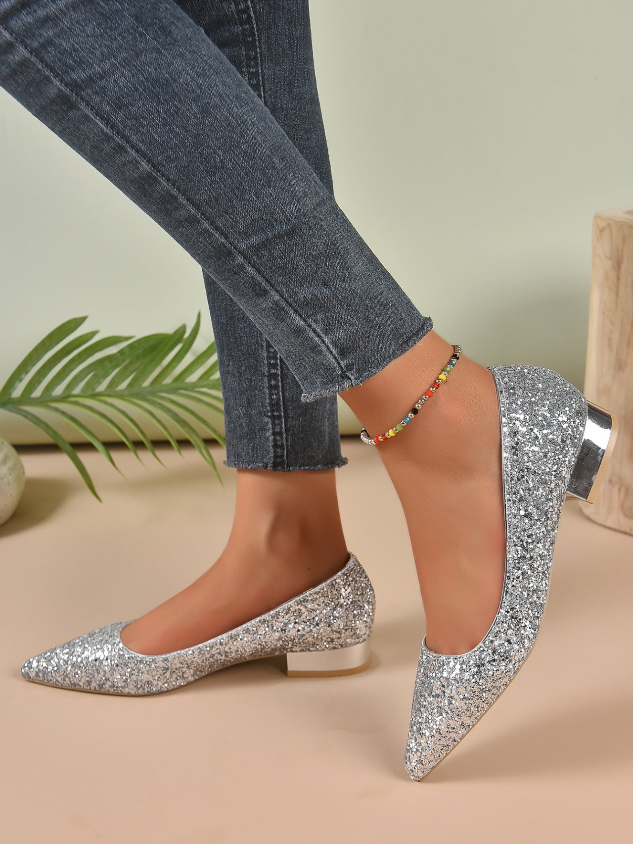 Sequinned Flat Party Shoes