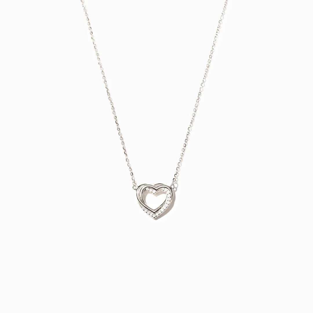 S925 Sterling Silver Overlapping Double Hollow Heart Necklace