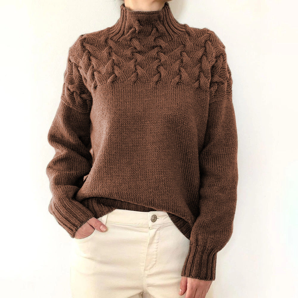 Cable Woven Detail High Collar Sweater