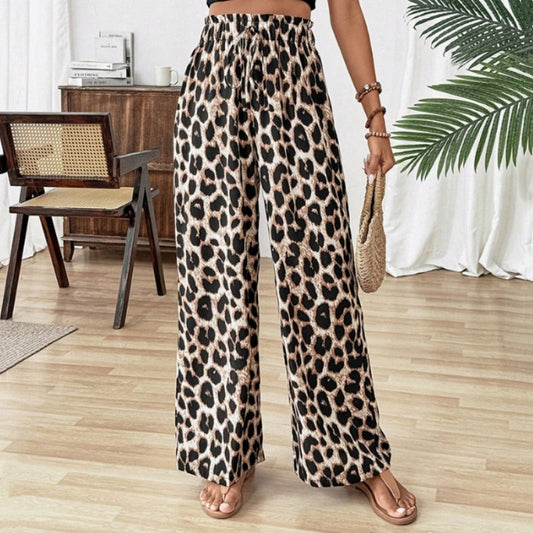 Straight-leg Wide-leg Leopard Print Casual Pants