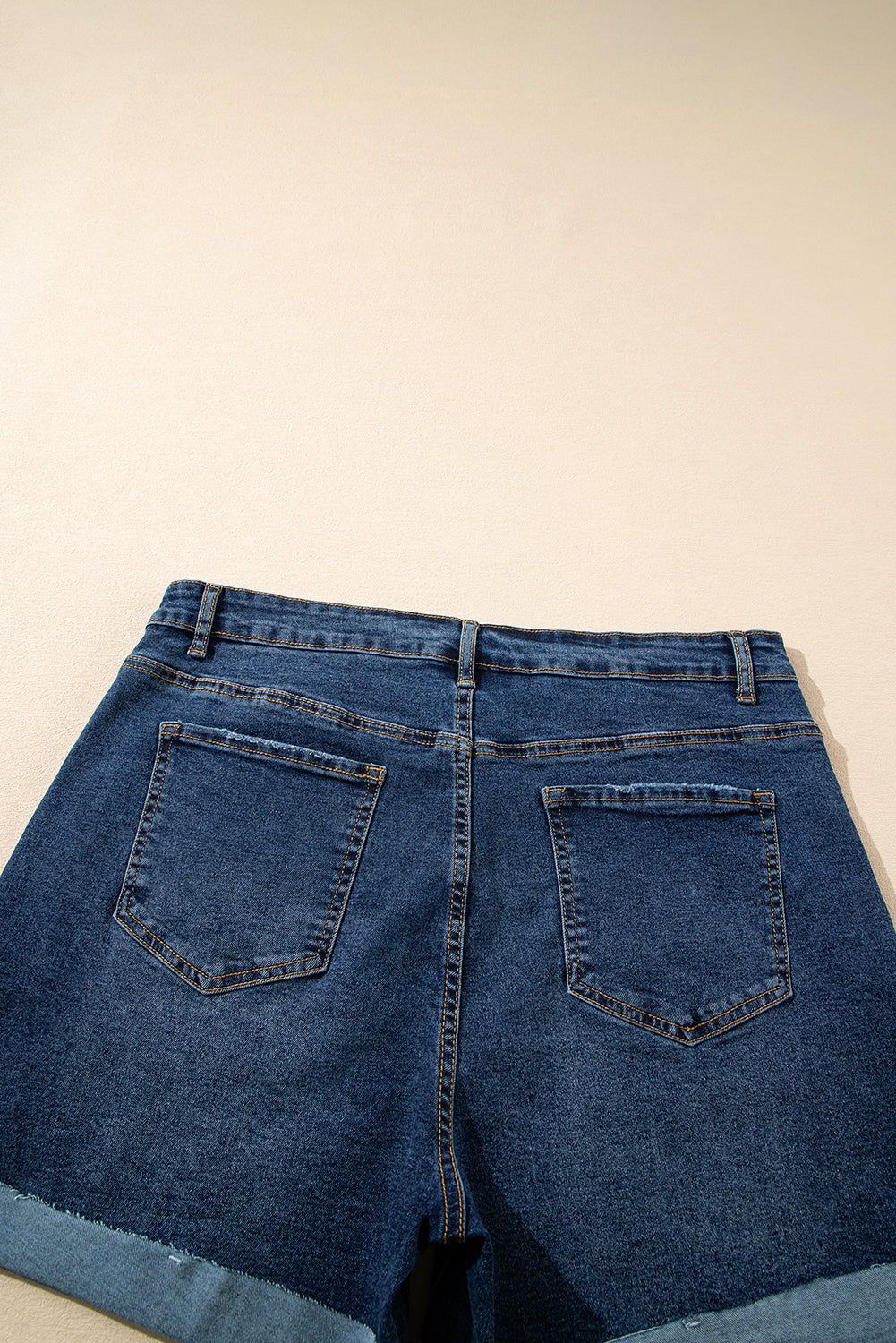 Curve Sail Blue Folded Edge High Waist Denim Shorts