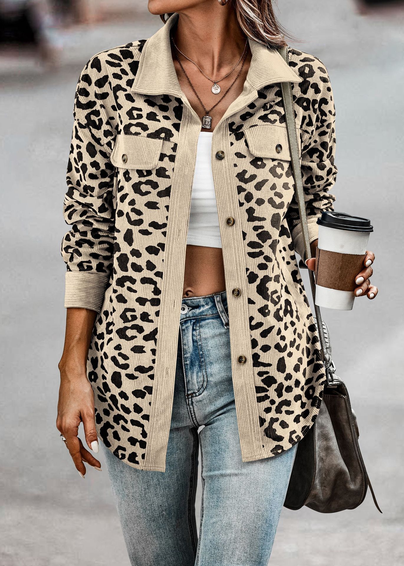 Leopard Print Button Up Jacket