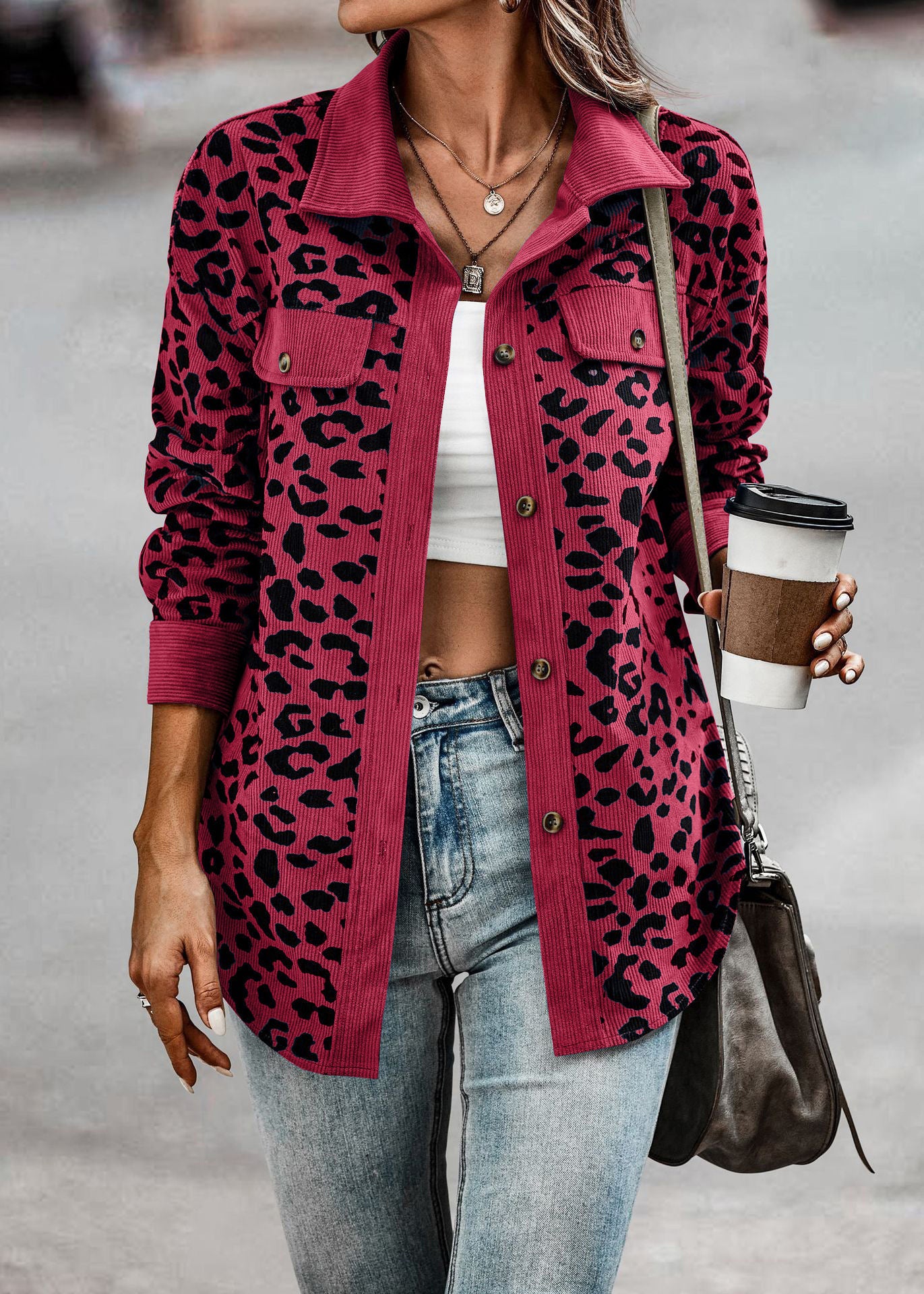 Leopard Print Button Up Jacket