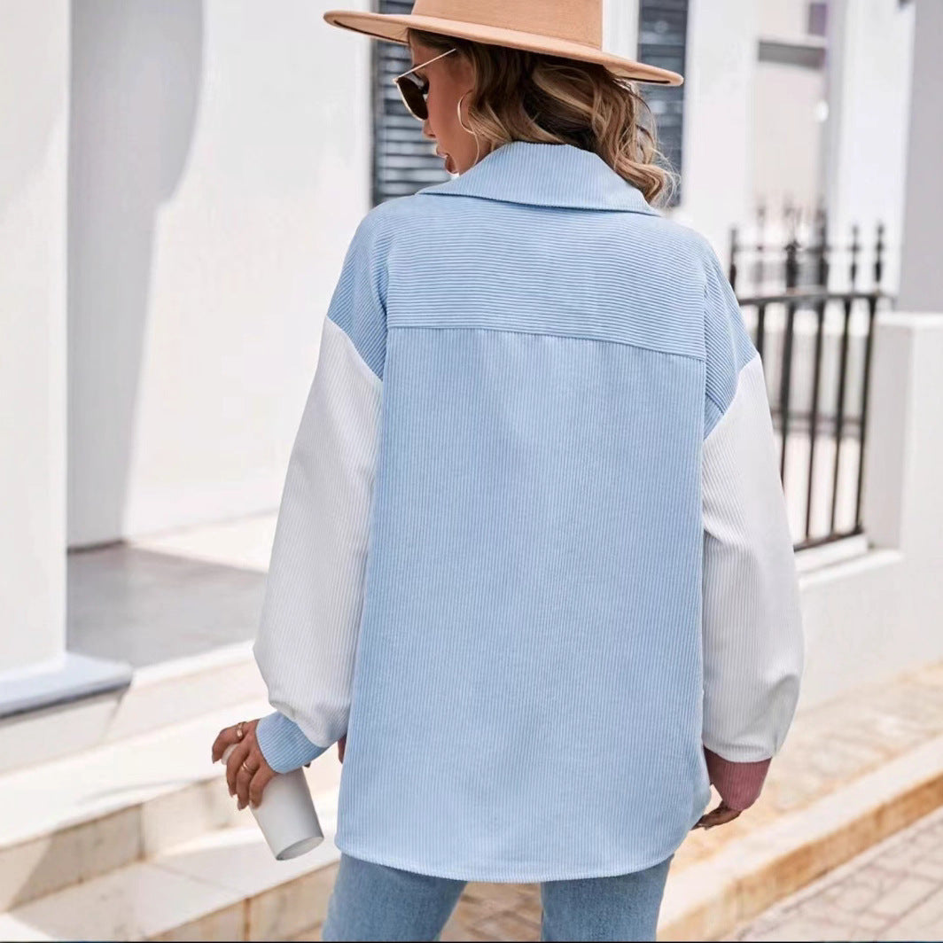 Color Matching Corduroy Shirt Jacket
