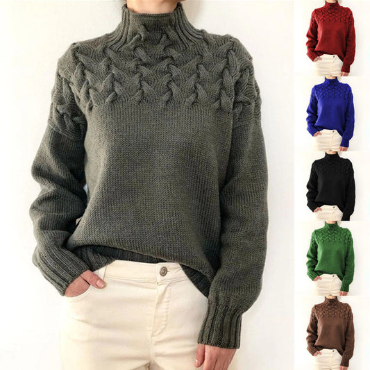 Cable Woven Detail High Collar Sweater
