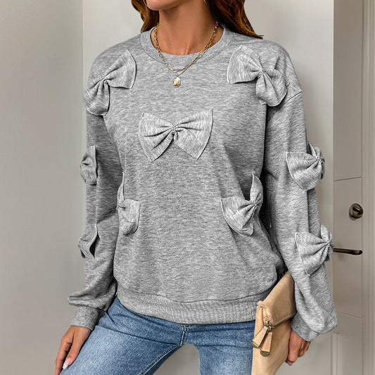 Grey Round-neck Bow Sweater