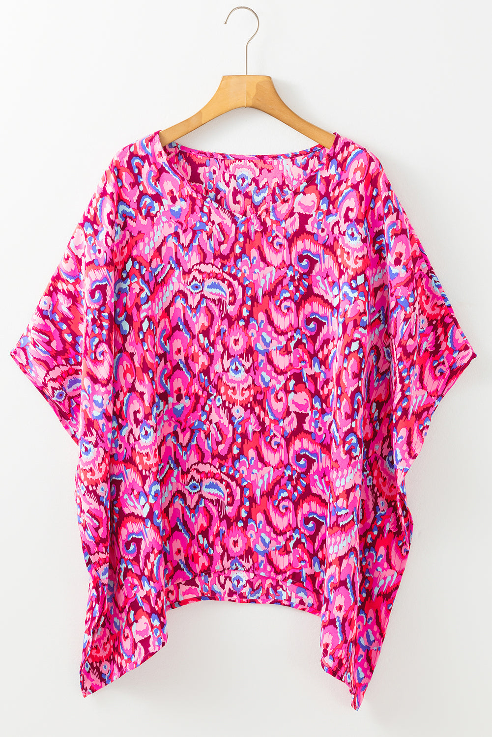 Abstract Print V Neck Half Sleeve Loose Fit Tunic Blouse