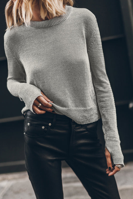 Thumbhole Sleeve Ribbed Edge Sweater