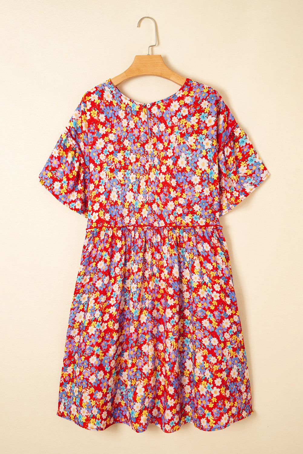 Curve Red Dainty Flower Printed Short Sleeve Shift Dress
