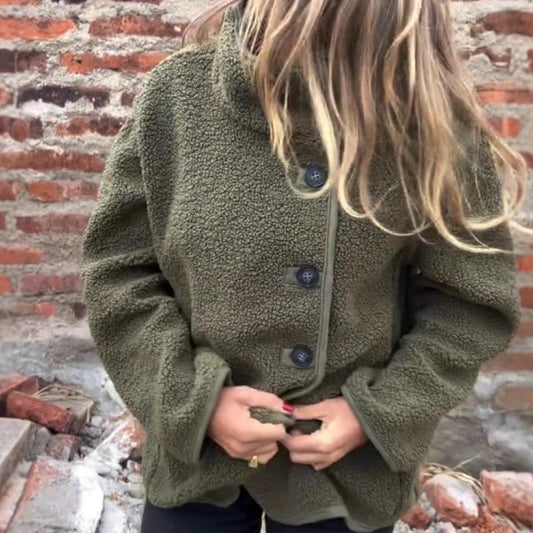 Fleece Style Lapel & Button Jacket