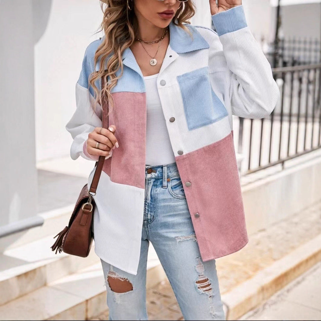 Color Matching Corduroy Shirt Jacket