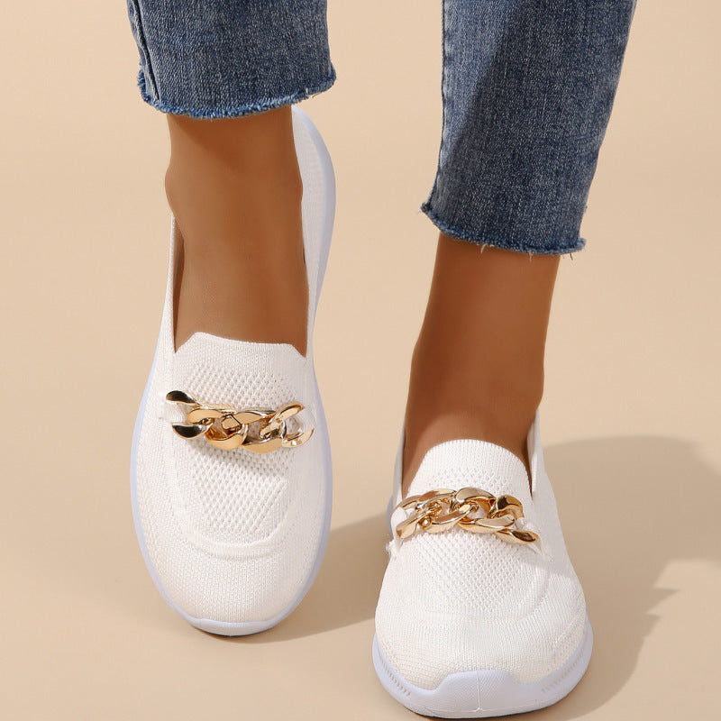 Chain Detail Mesh Breathable Woven Slip-on Trainers