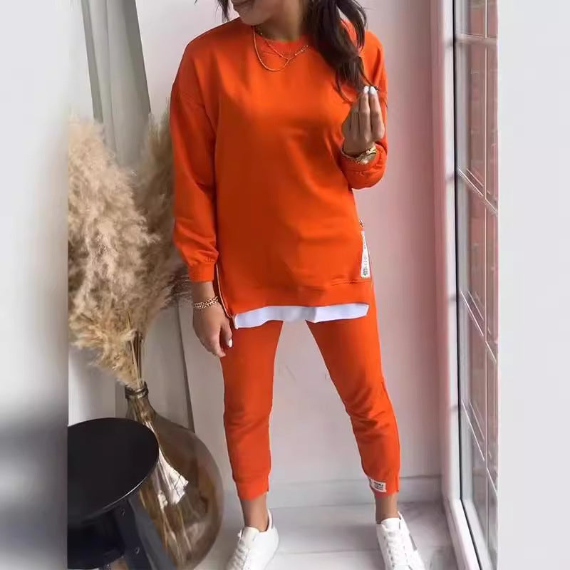 Slit Design Sweatshirt & Slim Joggers Set