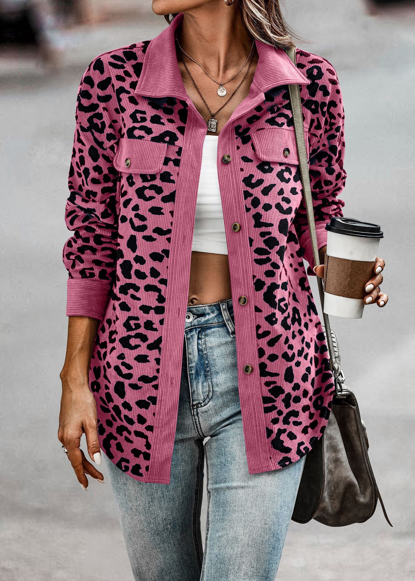 Leopard Print Button Up Jacket