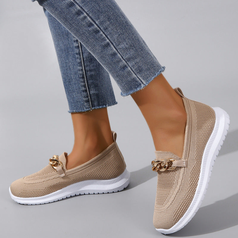 Chain Detail Mesh Breathable Woven Slip-on Trainers