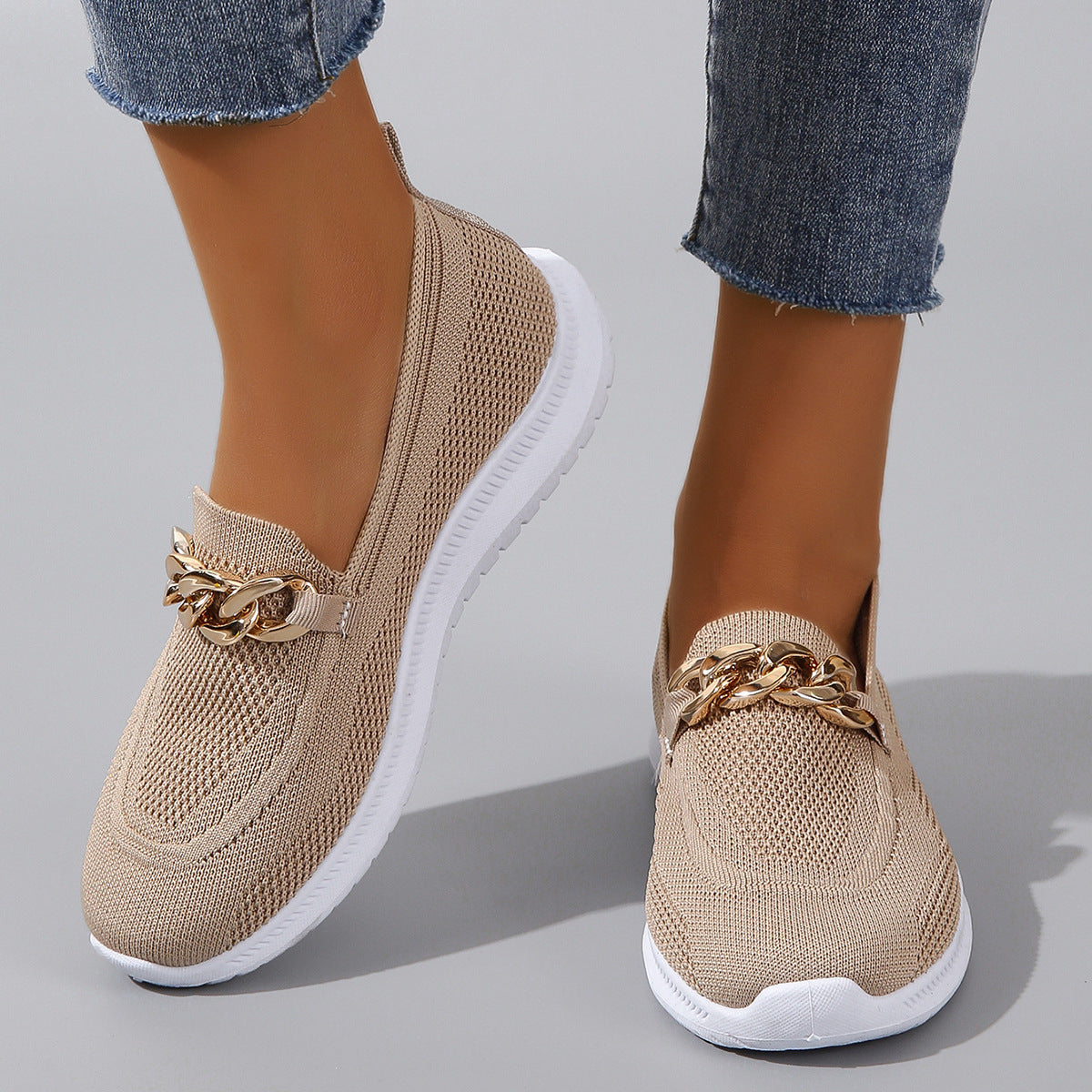 Chain Detail Mesh Breathable Woven Slip-on Trainers