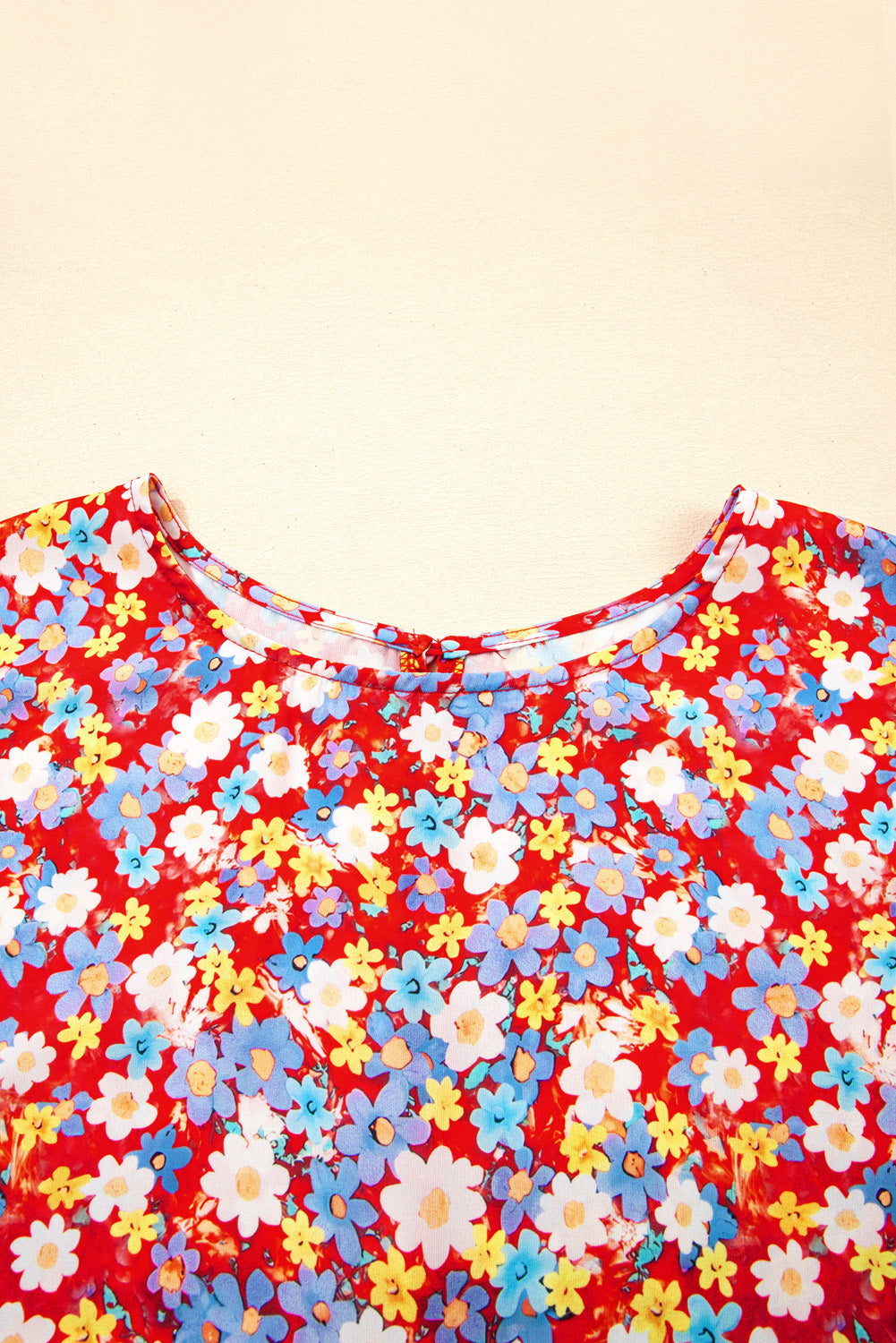 Curve Red Dainty Flower Printed Short Sleeve Shift Dress