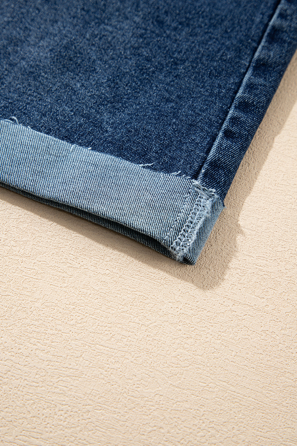 Curve Sail Blue Folded Edge High Waist Denim Shorts
