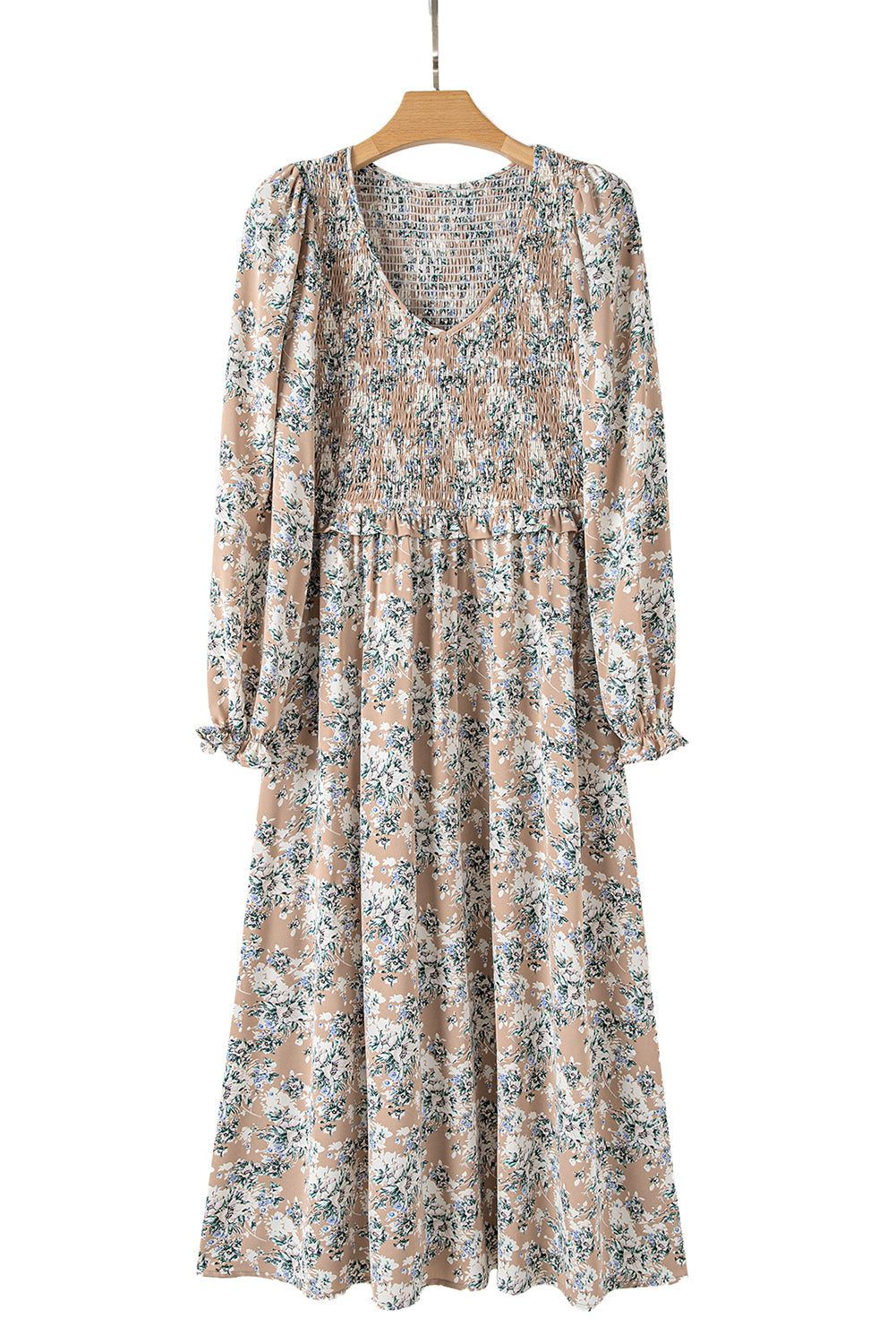 Maple Grove Floral Smocked Puff Sleeve Long Dress