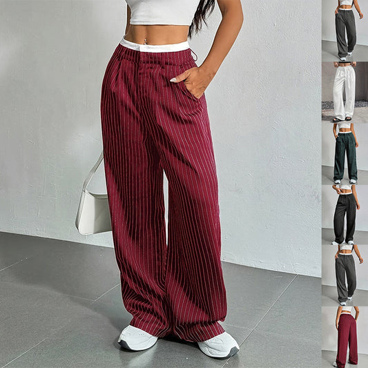 Pinstriped High Waist Straight Leg Trousers